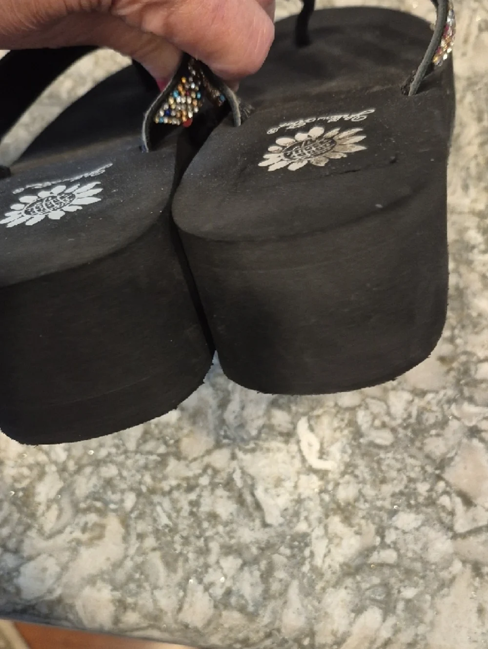 Yellow Box Kristian Glitter Wedge Black Sandals with Multicolored Rhinestones - Picture 9 of 10